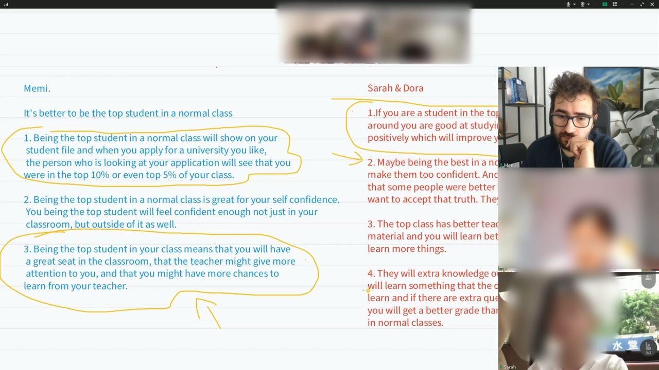 A student attacks her teacher’s third reason (video still)